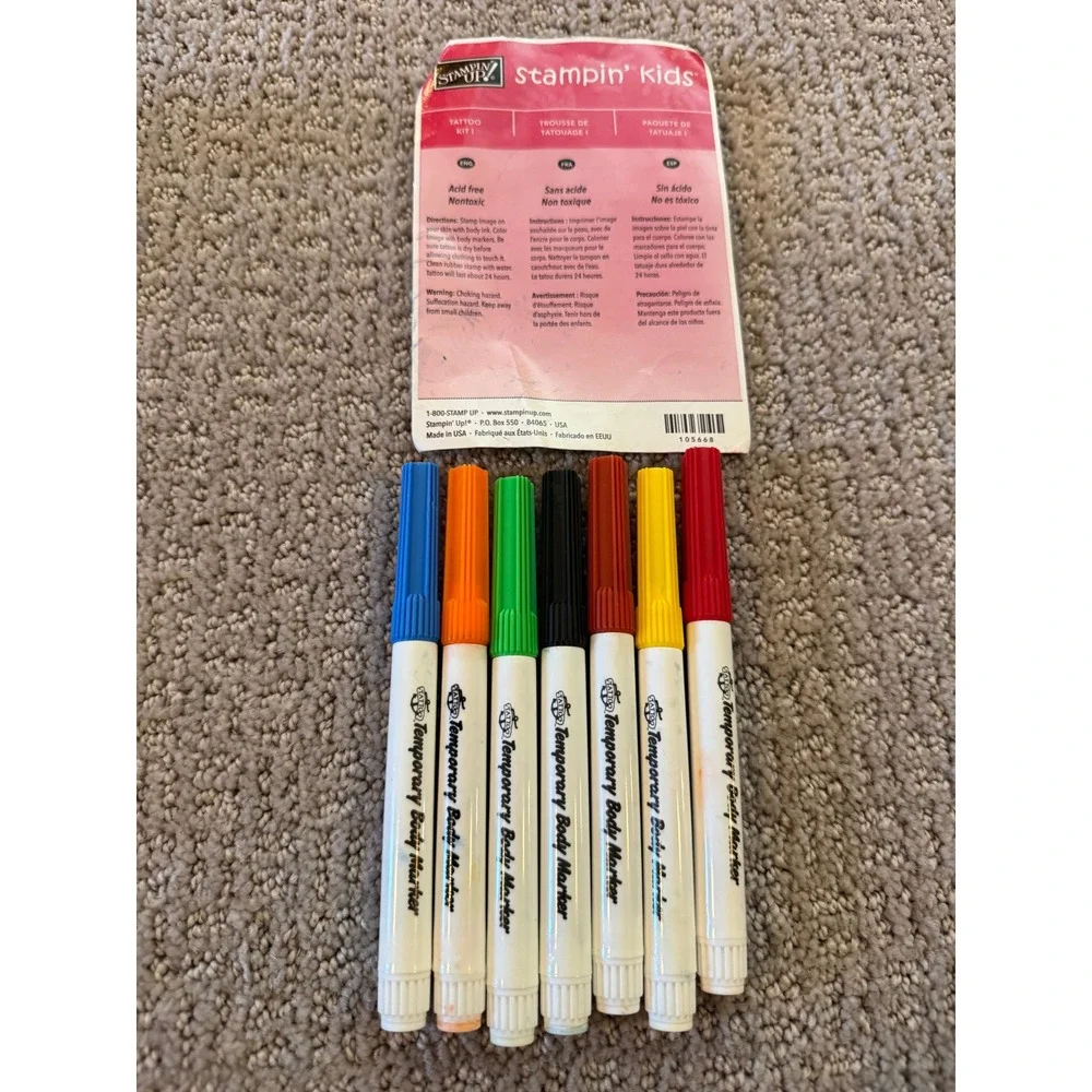 Stampin Up Kids Temporary Body Markers Tattoo Kit 1 & 2 12 Colors Plus Stencils